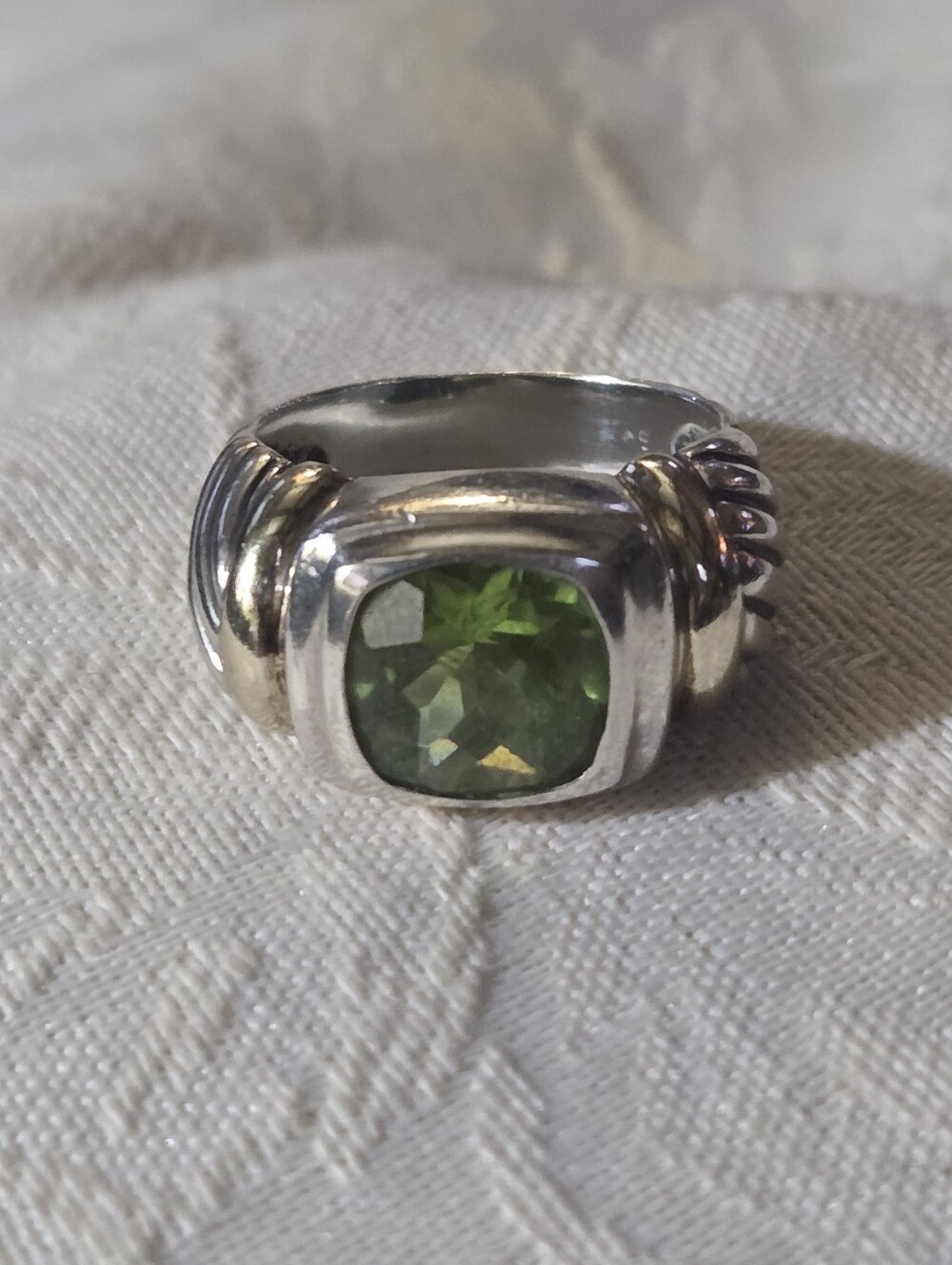 David Yurman Noblesse Ring with Peridot, SS & 14k, Size 8.5